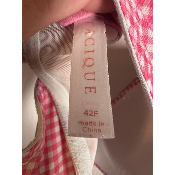 Cacique pink and white plaid Simply Wire Free Tshirt bra size 42F - Picture 7 of 8